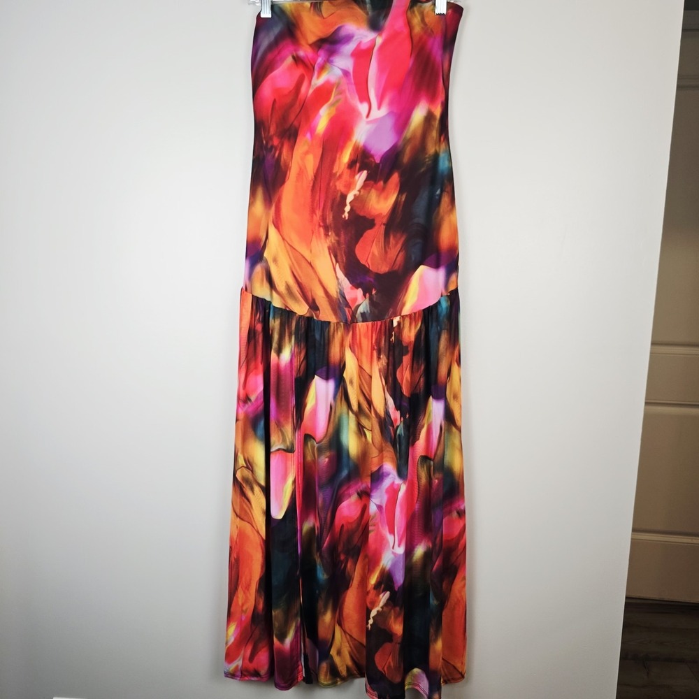 Fashion Nova Mesh Seasonal Love Multicolor Bodycon Maxi Dress Sz Large.D90‎